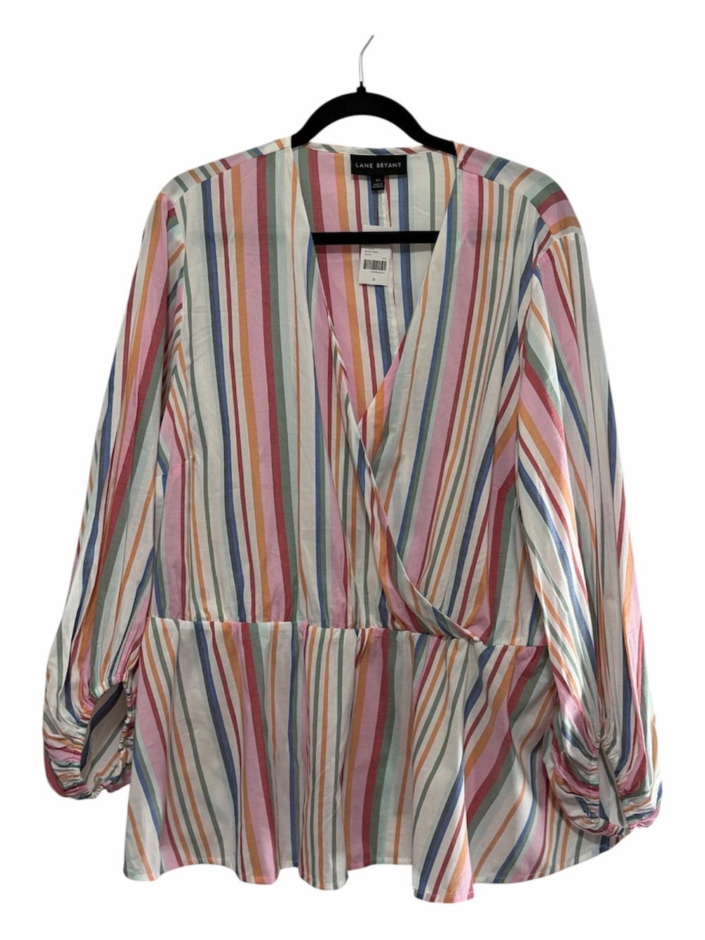 Lane Bryant Pastel Multi-Stripe Wrap Peplum Blouse size 22 NWT